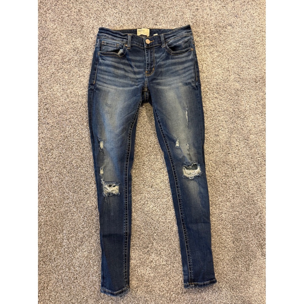 BKE Jeans Women 27 Blue Dayton Skinny Distressed Low Rise Stretch Denim
